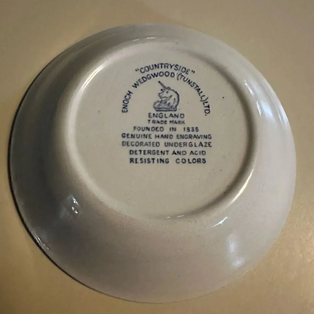 Vintage Enoch Wedgwood England Countryside Blue and White Saucer Plate 5”